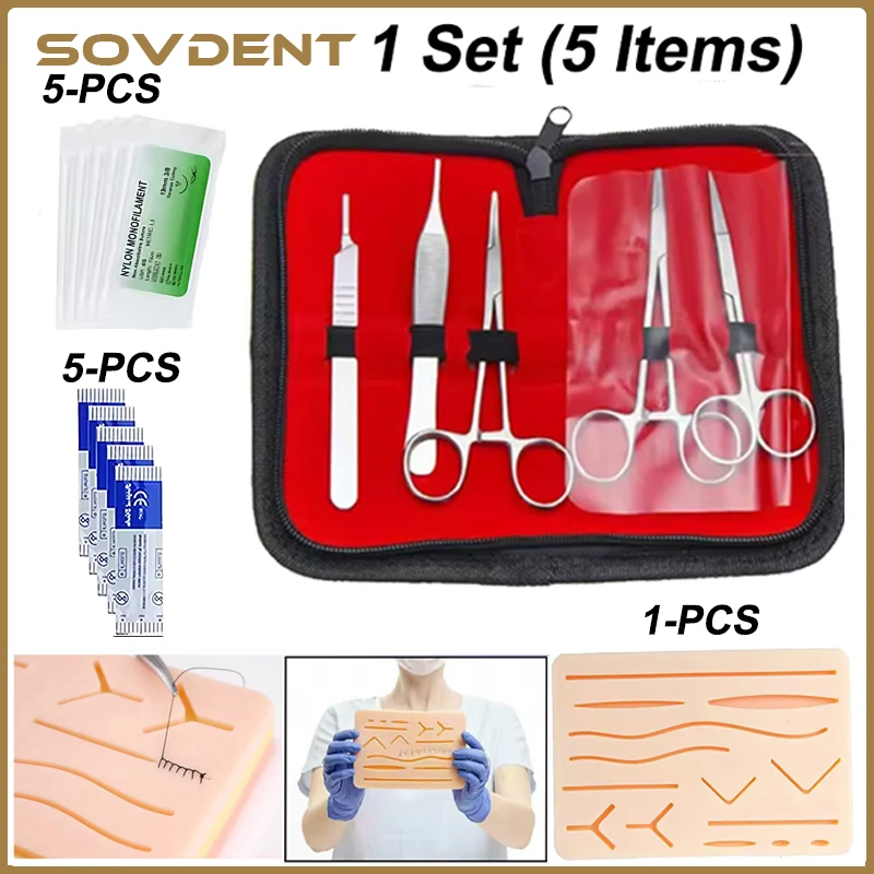 1Set Medical Students Suture Practice Kit Surgical Training with Skin Pad Model Tool Set Silicone Suture Pad Kit