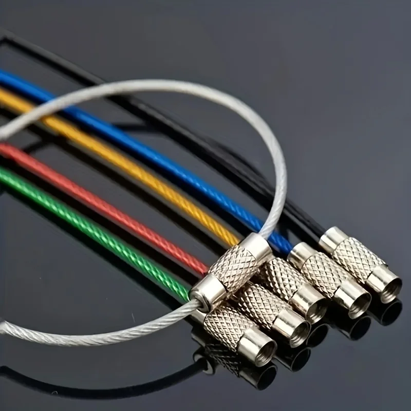 10pcs Mix Color Stainless Steel Wire Rope Screw Lock Ring, Key Ring Keychain Tag Holder Decoration
