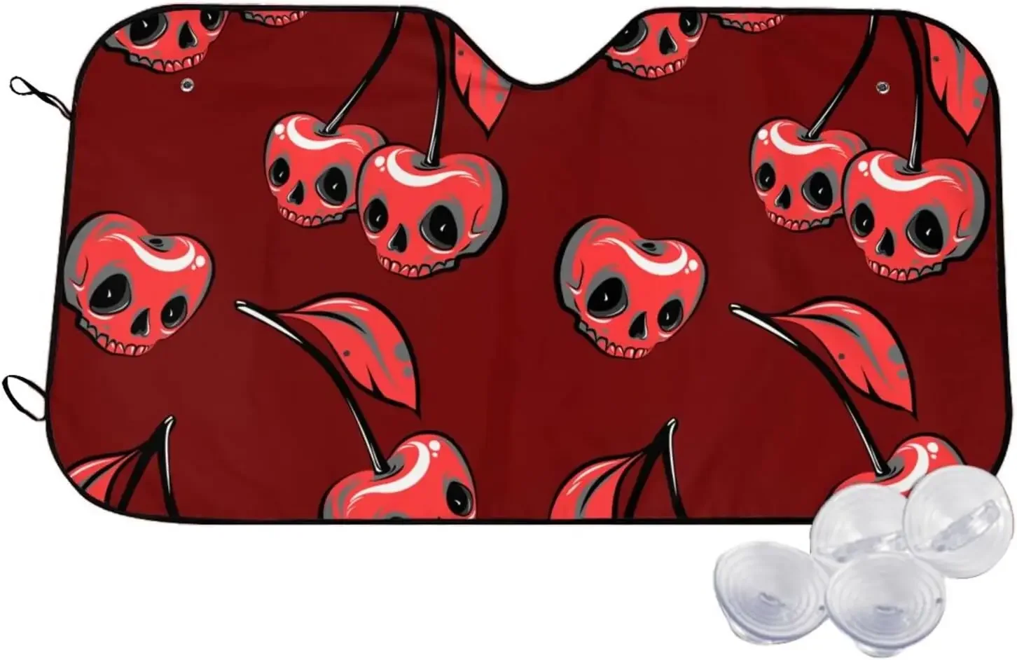 Red Cherry Skulls Pattern Sun Shade Front Window Sunshade for Most Sedans SUV Blocks Max Uv Rays and Keep Your Vehicle Cool