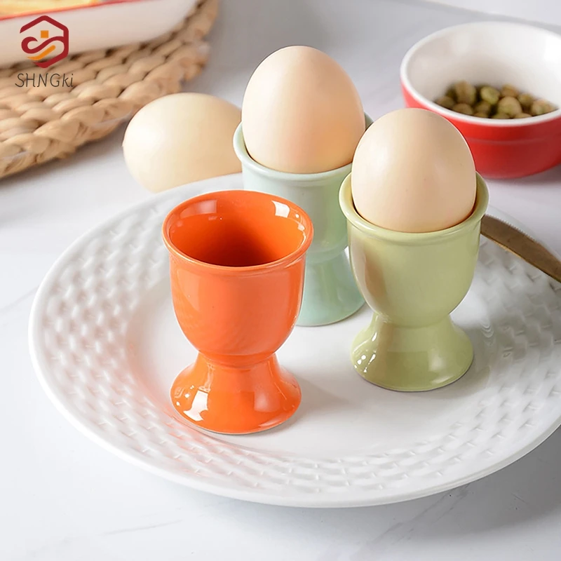 1pc Small Egg Cup Heightened Base Solid Color Makeup Sponge Holder Mini Breakfast Ceramic Egg Holder For Dining Room