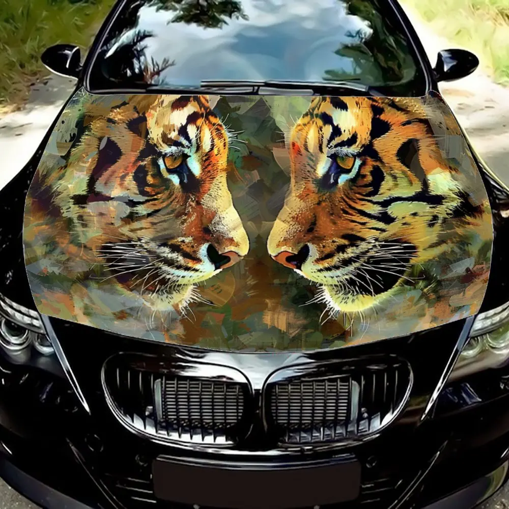 Vibrant Tiger Car Hood Wrap Kit - DIY Installation, Complete with Tools & Instructions