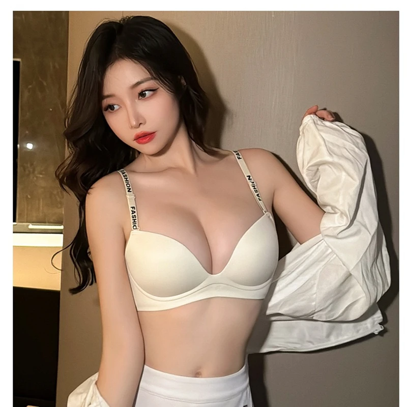 Sexy Seamless Underwear Women\'s Small Breast Push-Up No Wire Ring Secondary Breast Reduction Hot Girl Beautiful Back Bra