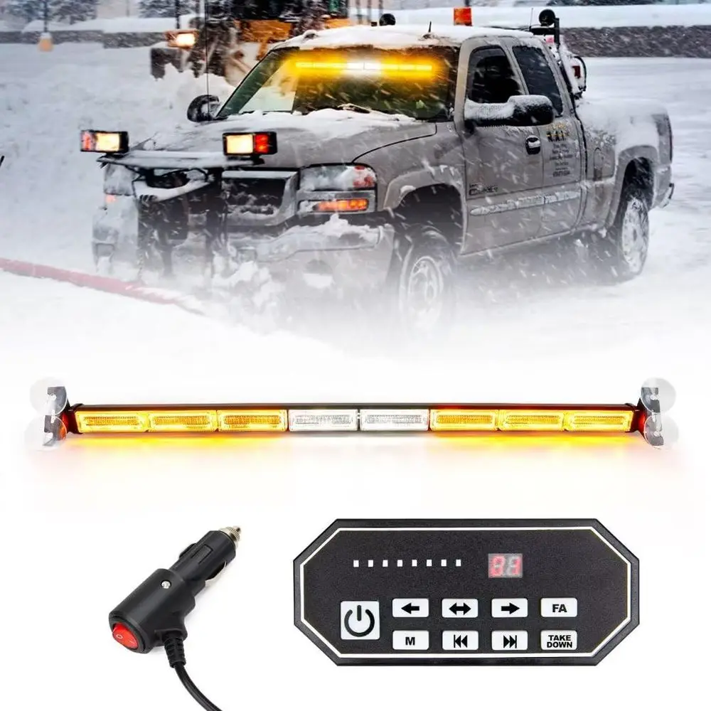 

9-Key LED Strobe Light Bar, 80 LEDs, 20 Flash Modes, 32 Amber/White, Vehicle Safety Warning Lights