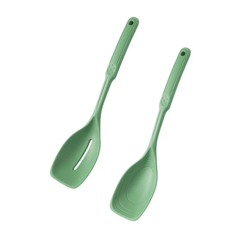 New Silicone Cooking Spoon,Non-Stick Slotted And Solid Spoon Set With Deep Bolw And Measurement Mark, Kitchen Utensils