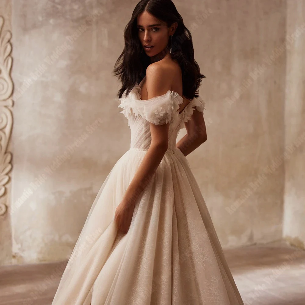 Abiti da sposa da donna con colletto A cuore abito da sposa in Tulle con spalle scoperte elegante una linea orlo soffice lunghezza di lavaggio Vestido De Novia