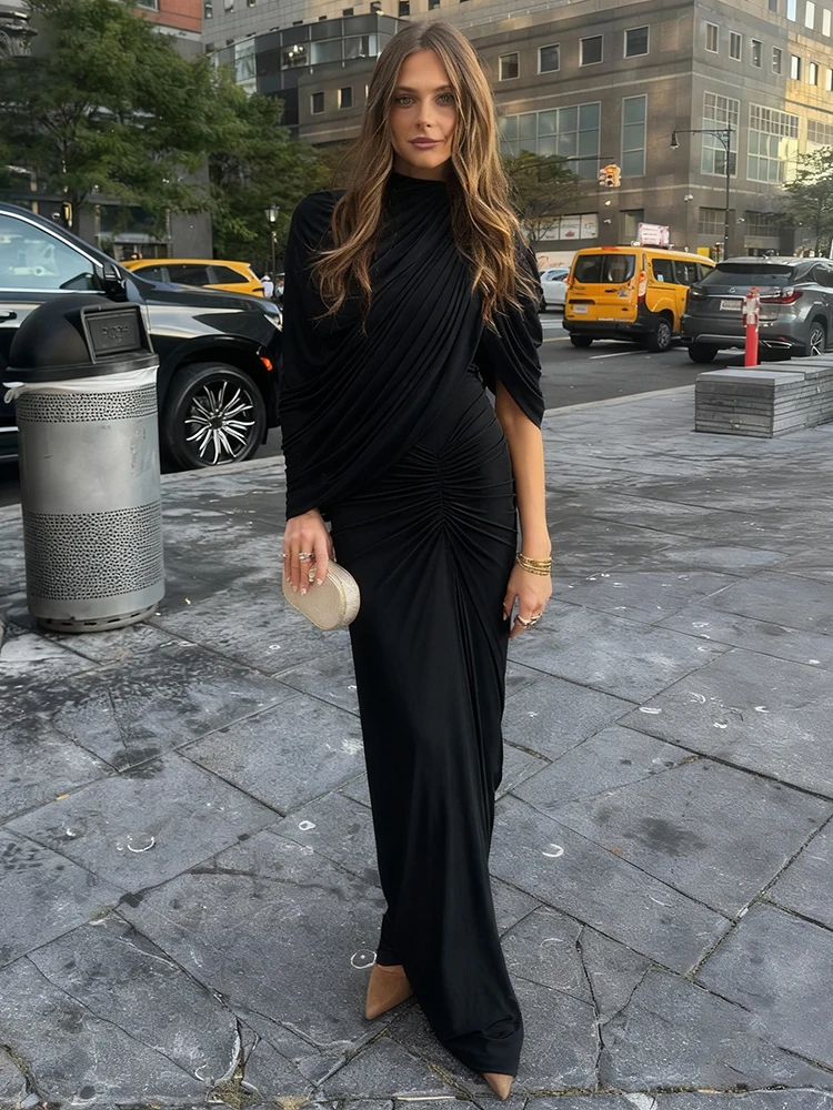 Sukienka z nieregularną siateczką, damska, z odkrytymi ramionami, bez rękawów, marszczona, elegancka, seksowna, na studniówkę, elastyczna, dopasowana, maxi, bodycon.