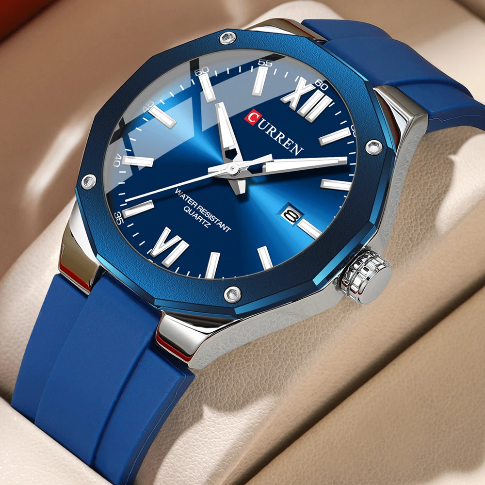 CURREN Simple Luxury Men's Watches New Business Quartz Wristwatch with Silicone Strap Luminous Hands Waterproof Clock