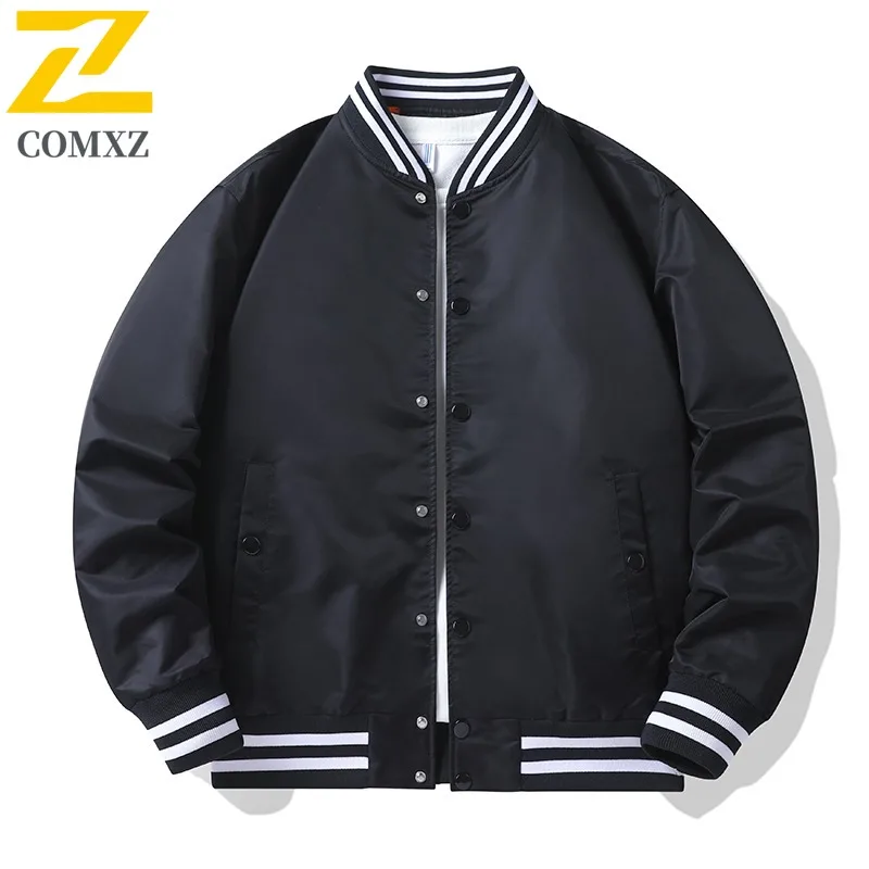 COMXZ Thin Color Block Baseball Jacket Men American Pilot Jacket Unisex  Coat Trendy Workwear Jacket lightweight windbreaker