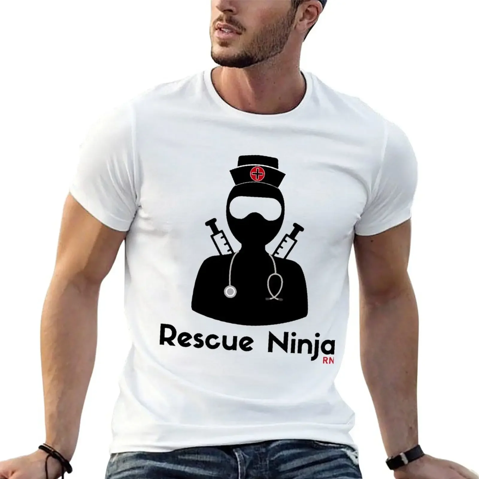 Rescue Ninja - Funny Registered Nurse T-Shirt tops funny shirt cotton T-shirts oversize Short sleeve tee men