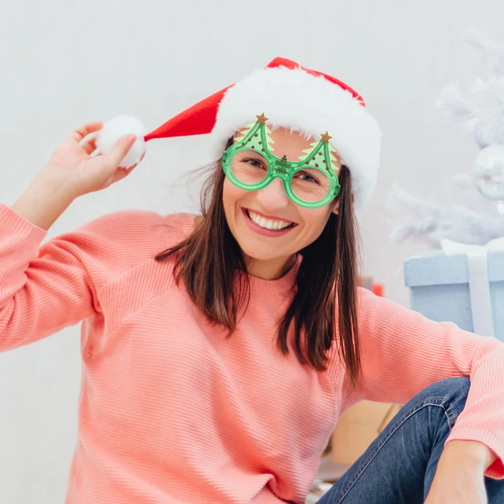 

2pcs Christmas Tree Flashing Glasses Light Up Party Props Photobooth Props Holiday Decorations Kids Adults Christmas Party