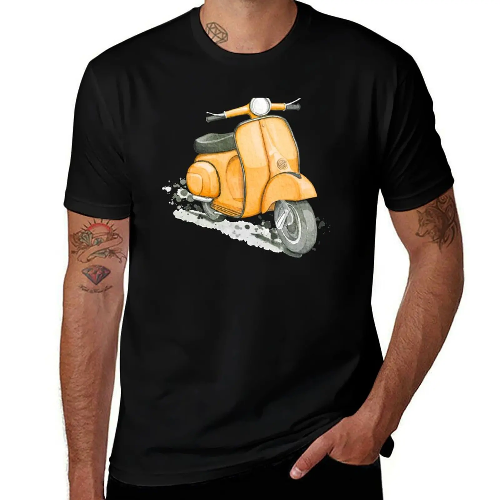 Yellow Classic scooter white background vintage style T-Shirt Christmas Casual Tee Shirt T-Shirt