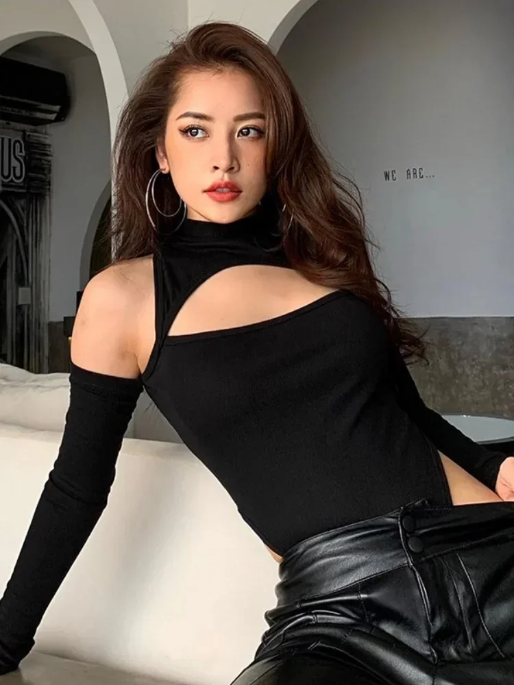 One-Pieces Body Feminino Long Sleeve Corset Top Fashion Trends Women Clothing Turtleneck Black Bodysuit Off Shoulder Hollow Out