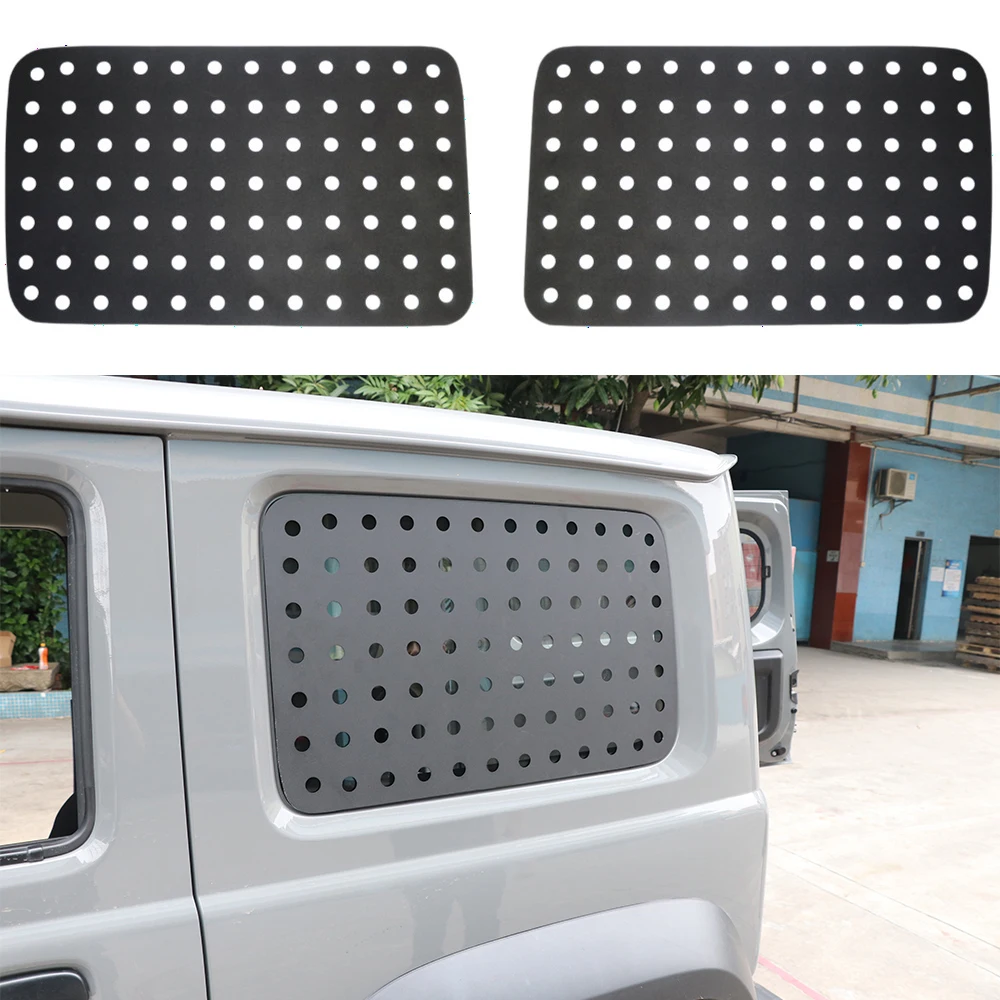 

2019+ Jimny — Tailgate Side Window Aluminum Alloy Mesh Trim Panel (Round Hole Pattern) — Black (Model: JMN00060)