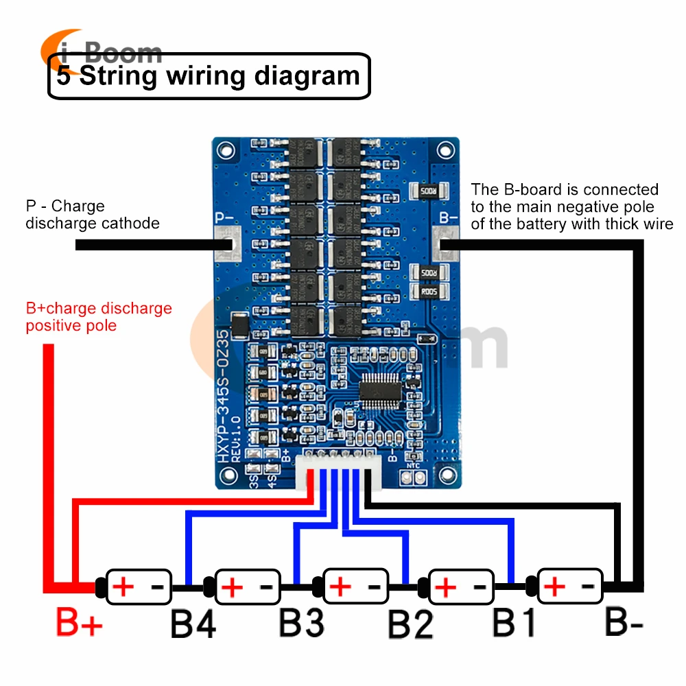 18650 scheda di protezione della batteria al litio 3S 4S 5S 12.6V 16.8V 21V con funzione di bilanciamento controllo della temperatura 35A