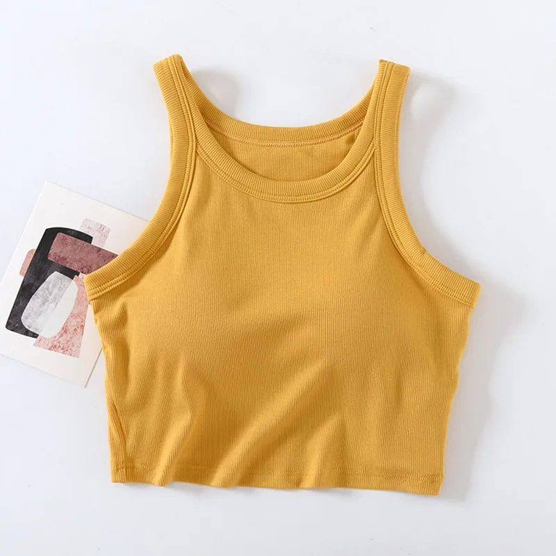 Reggiseno corto da donna con scollo tondo canotta imbottita Slim Elastic Vest Thread Outdoor Sport canotta Anti-peeping