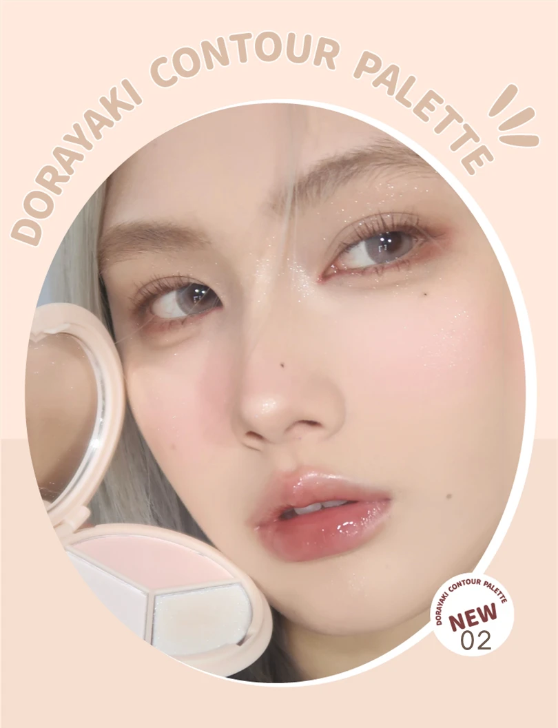 Leemember Tri-color Face Shadow Palette Dorayaki Bronzer Highlighter Contouring Blush Cream Mousse Texture Makeup Cosmetics