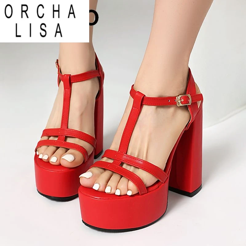 

ORCHA LISA 2025 Sexy Women Sandals Round Toe Ultrahigh Heel 14cm Platform Hill 4.5cm Buckle Strap Big Size 41 42 43 Dating Shoes