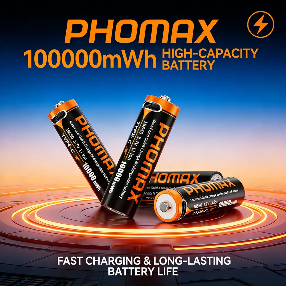 PHOMAX 18650 Lithium-Akku 10000mWh Wiederaufladbare Batterien 3,7V Hochkapazitätsakku, Langlebig und Dauerhaft, Schnelles Aufladen