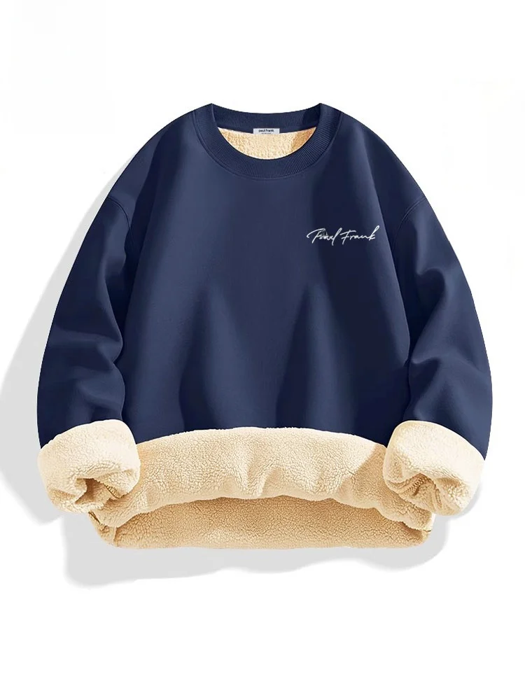 

Monkey Lamb Fur Lined Hoodie Men's Winter round Ne Sweatirt Faionable Versatile Thiened Cotton Polyester B...