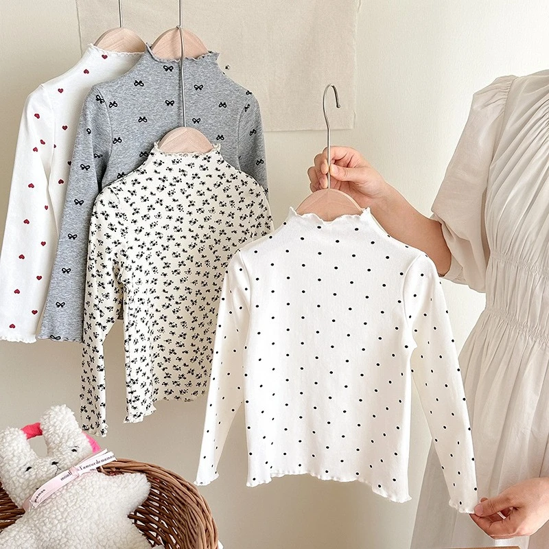 Girls' T-shirt for Spring and Autumn 2025 Fashionable Children's Long Sleeved Base Shirt Floral Comfortable Top Clothes
