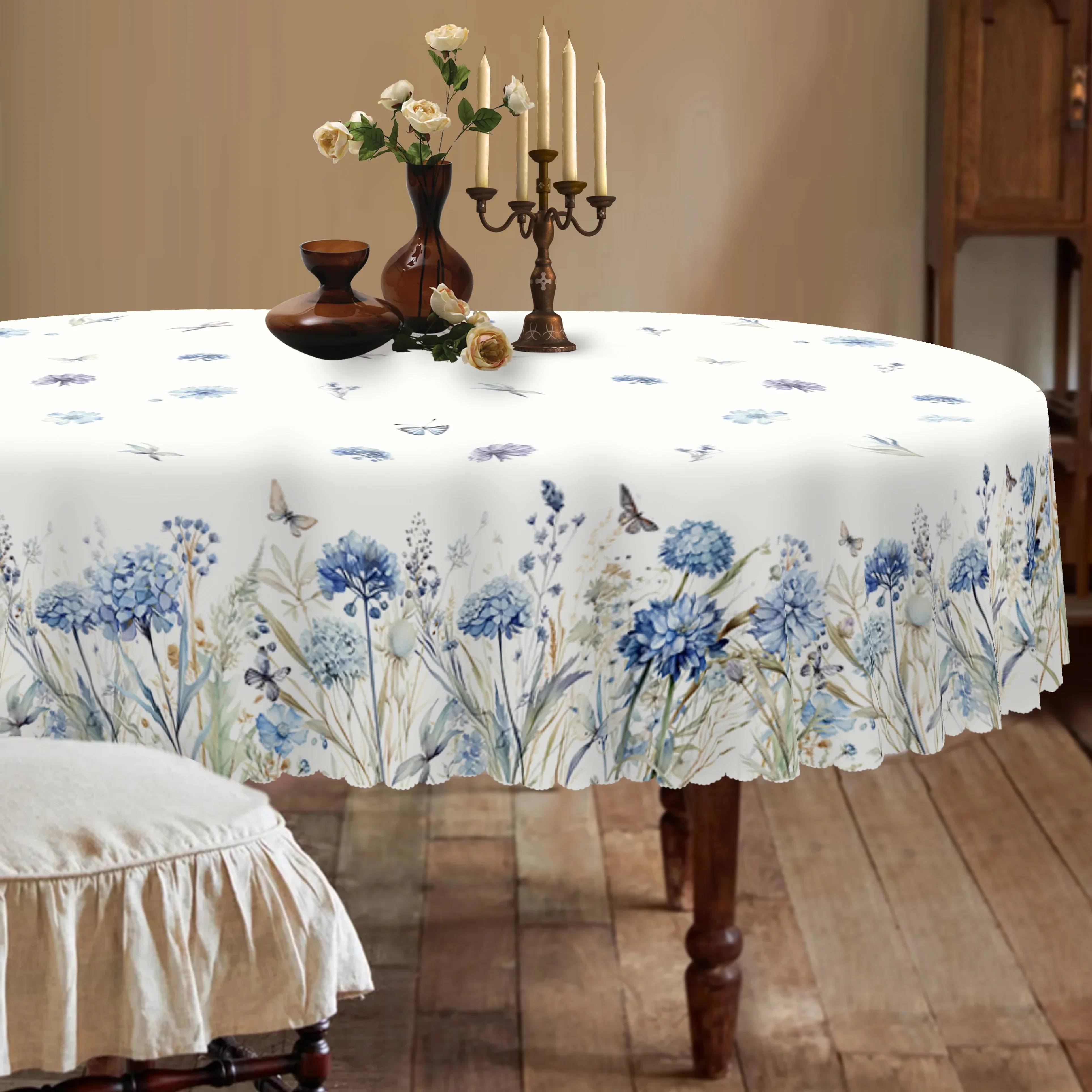Floral tablecloth, with a retro hydrangea butterfly leaf floral design, an ideal decoration yzb