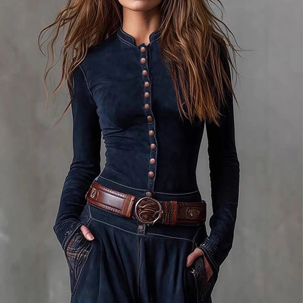 

Vintage Suede Elegant Plaid Women Dress Round Neck Long Sleeve Single-Breasted Side Pockets Fashion Autumn Maxi Dress With Belt