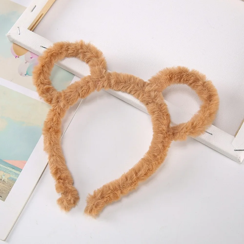 Winter Thick Headband Plush Round Mouse Bear Ears Design Hair Hoop Candy Color Barrettes for Women