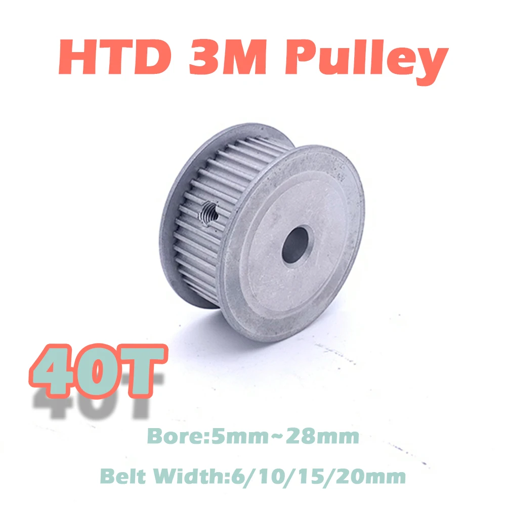 40Teeth HTD 3M Timing Pulley Bore 5mm~28mm Aluminum 40T 3M Synchronous Wheel Belt Width 6 10 15 20mm 40 Teeth HTD3M Timing Gear