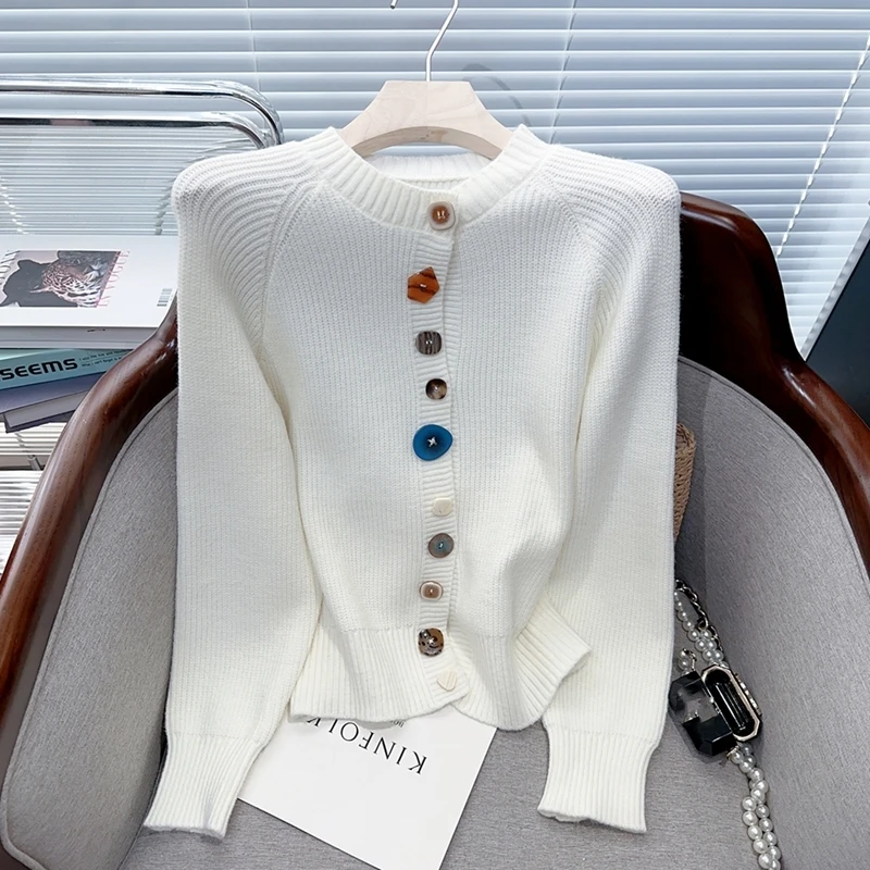 Top vendita cappotto maglione con bottoni colorati donna autunno e inverno nuovo design top corto sottile allentato