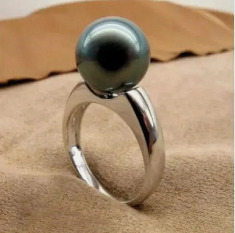 

Gorgeous AAAAA 9-10mm ROUND Genuine Natural South Sea Black Pearl Ring 925s