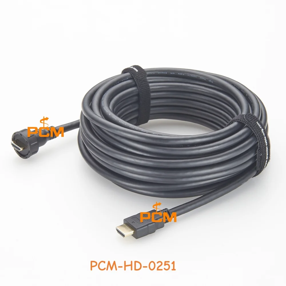 IP67 Waterproof HDMI 10 Meter Male to Male Cable 2K 60Hz High Speed Thread Lock for Industrial Automation Display
