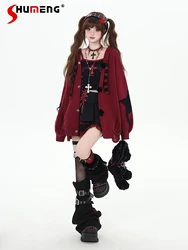 Japanese Sweet Cool Subculture Y2K Tops Rabbit Ears Hooded Star Button Single-breasted Knitted Sweaters Cardigans Women Winter