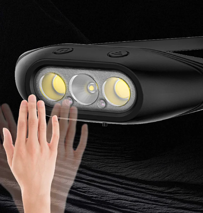 New Design Rubber Rechargeable Silica COB Headlamp with Sensor Function for Outdoor Emergency Car Inspection Adjustable Headlamp