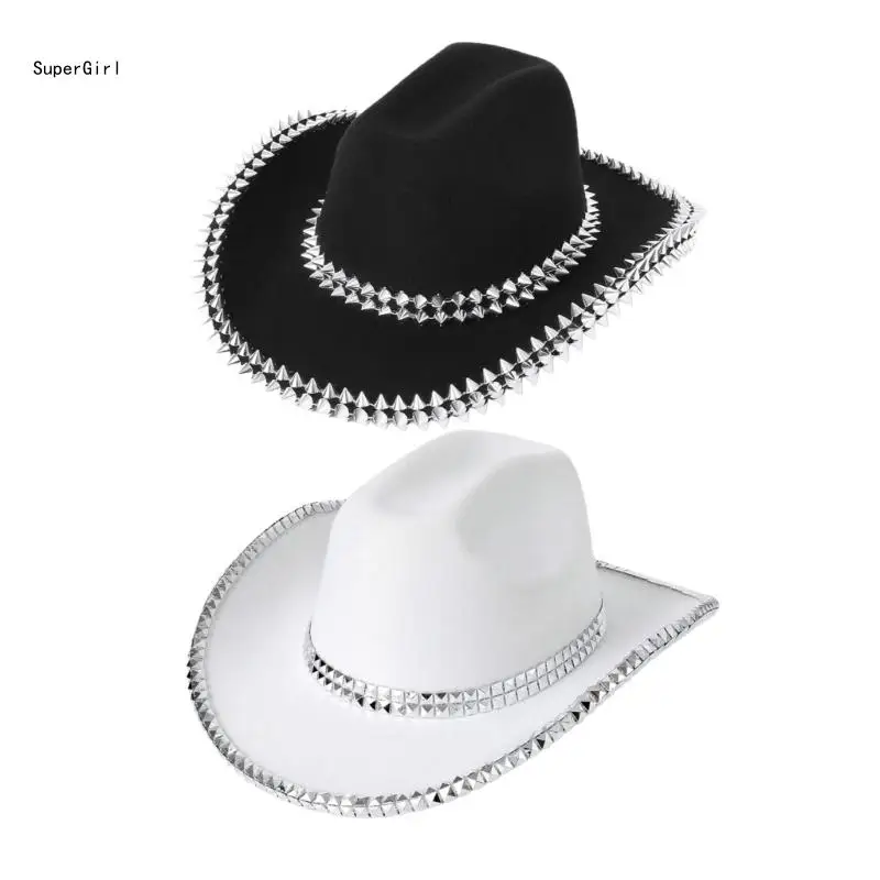 

Gleaming Rivets Cowgirl Hat Cowboy Hats Studded for Music Festivals J78E