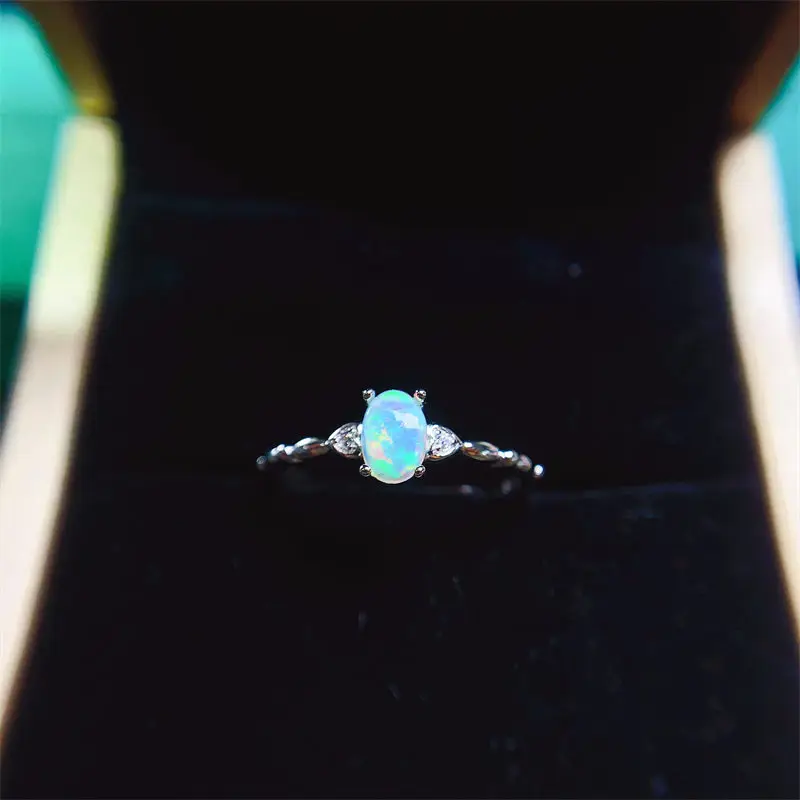 Natutal Opal 4x6mm Rings for Women 925 Silver Wedding Rings Jewelry for Women Simple Design Luxury Ring