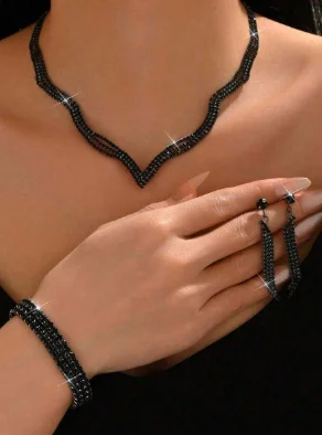 4pcs/Set Women Jewelry Set - Necklace, Earrings, Bracelet, Geometric Design, Suitable For Party, Wedding & Thanksgiving HZHT 0U5K YV8J