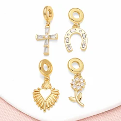 OCESRIO Trendy White Crystal Cross Pendant for Necklaces Copper Gold Plated Heart Flower Jewelry Making Component pdtb675