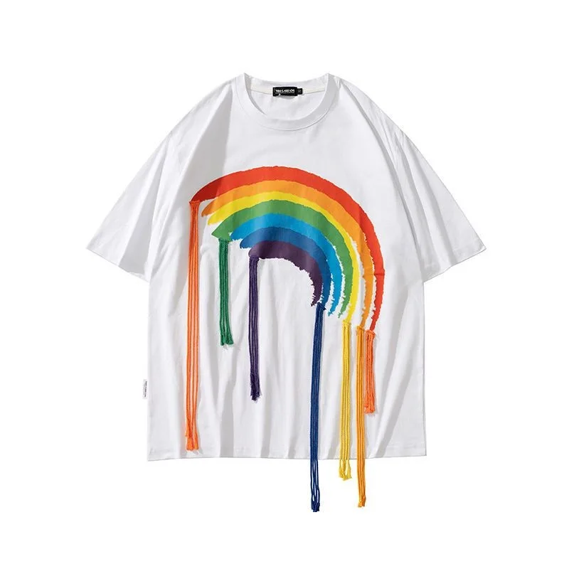 100% Cotton T Shirt Men Women Couples Rainbow Design Print T-shirt Casual Fashion Short Sleeve Top Summer Trend Aesthetic Tshirt