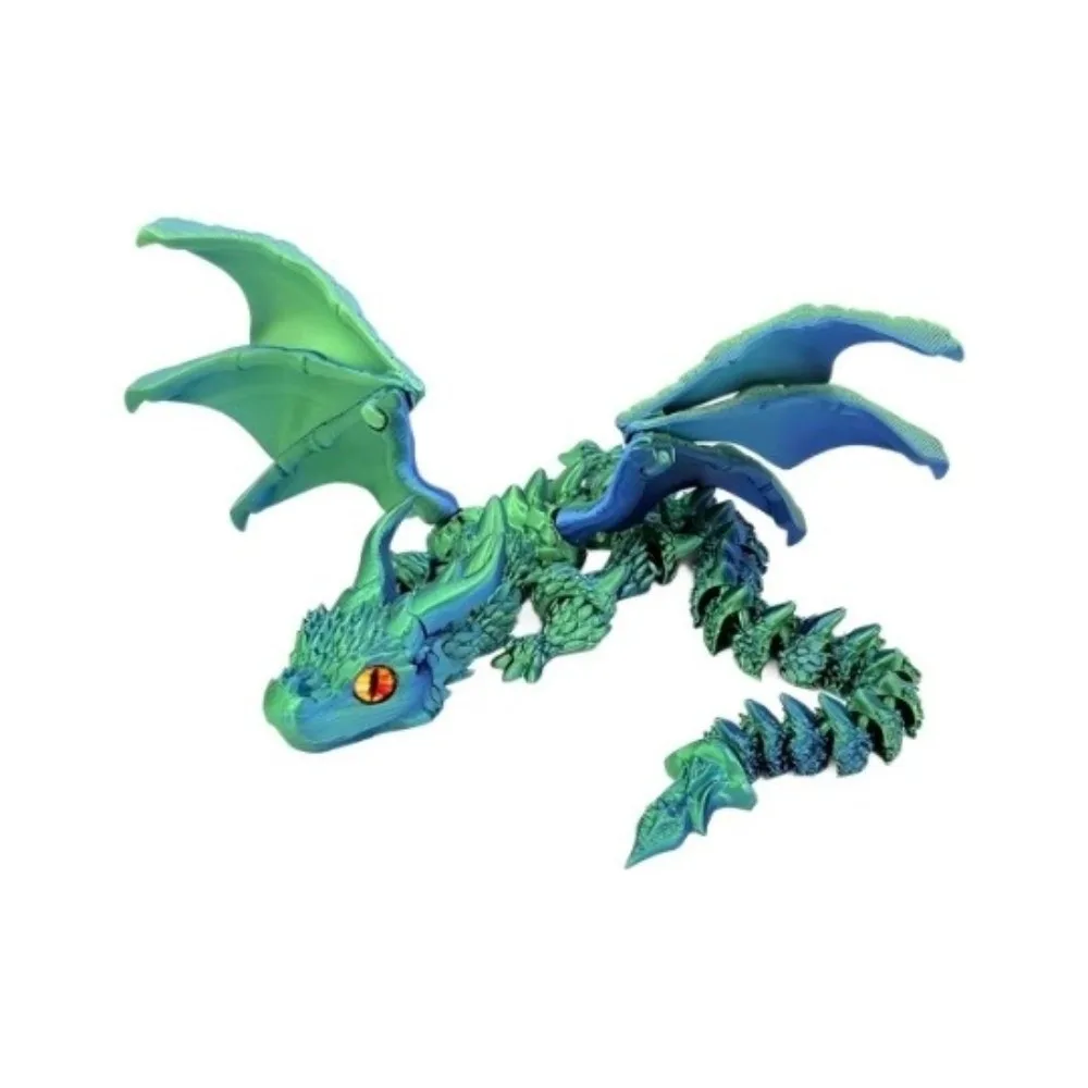 3D Printed Articulated Dragon Multi-Joint Double Horn Dragon Figurine Multi-Color Random Eye Colors Winged Dragon Model