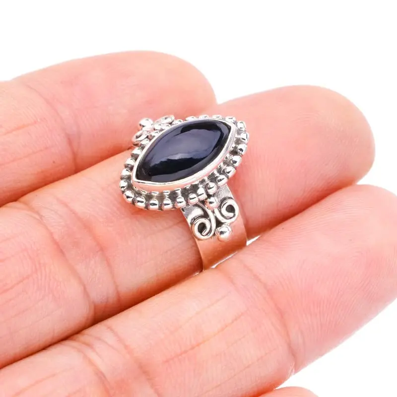 

StarGems® Natural Black Onyx Handmade 925 Sterling Silver Ring 7.25 F1746