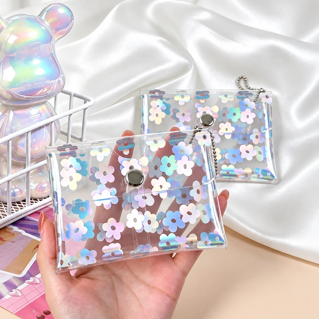 Glitter Coin Purse Glitter Iridescent Card Holder Small Items Storage Purse Portable Double Layer Coin Purse For Receipt Storage
