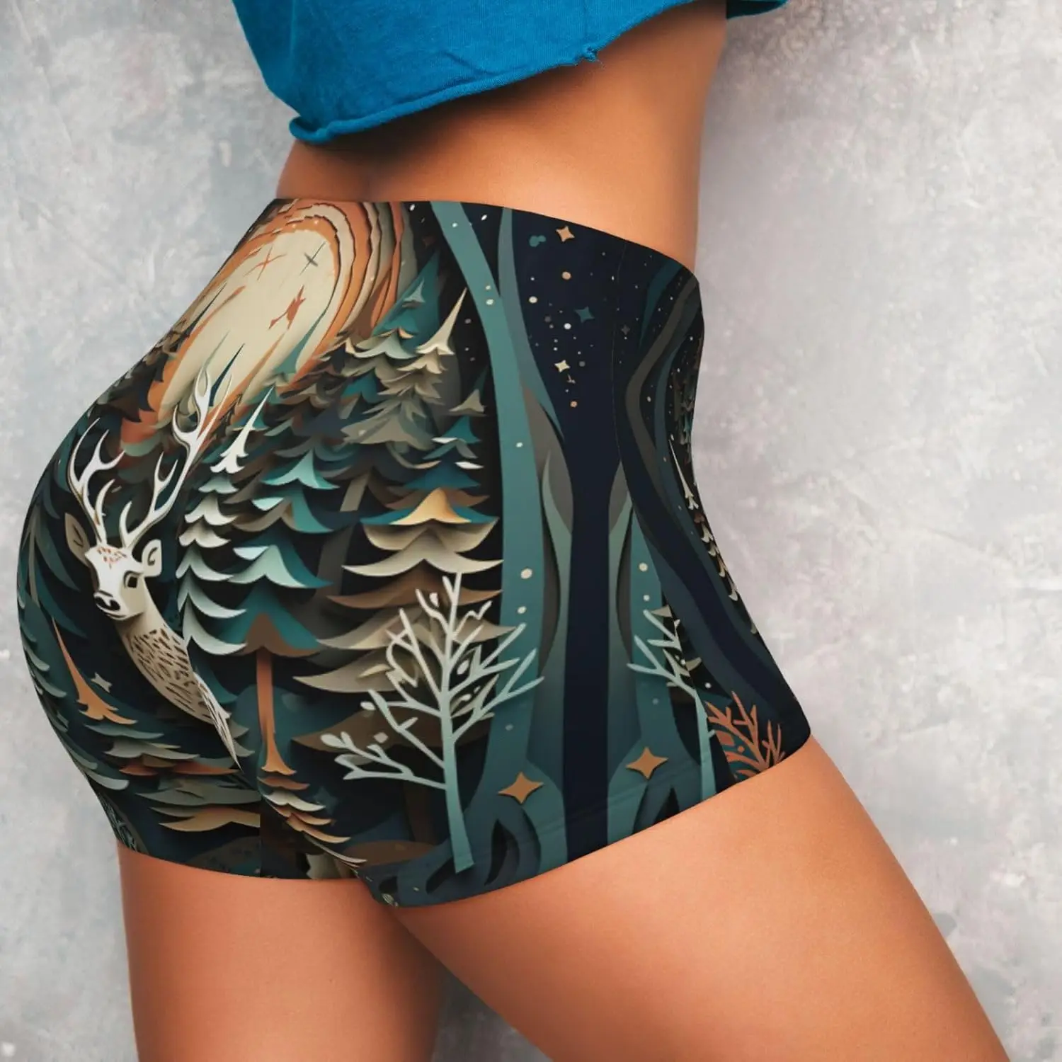 Natal veados impressão shorts atléticos femininos correndo curto S-2xl calções esportivos ginásio verão shorts de treino elástico