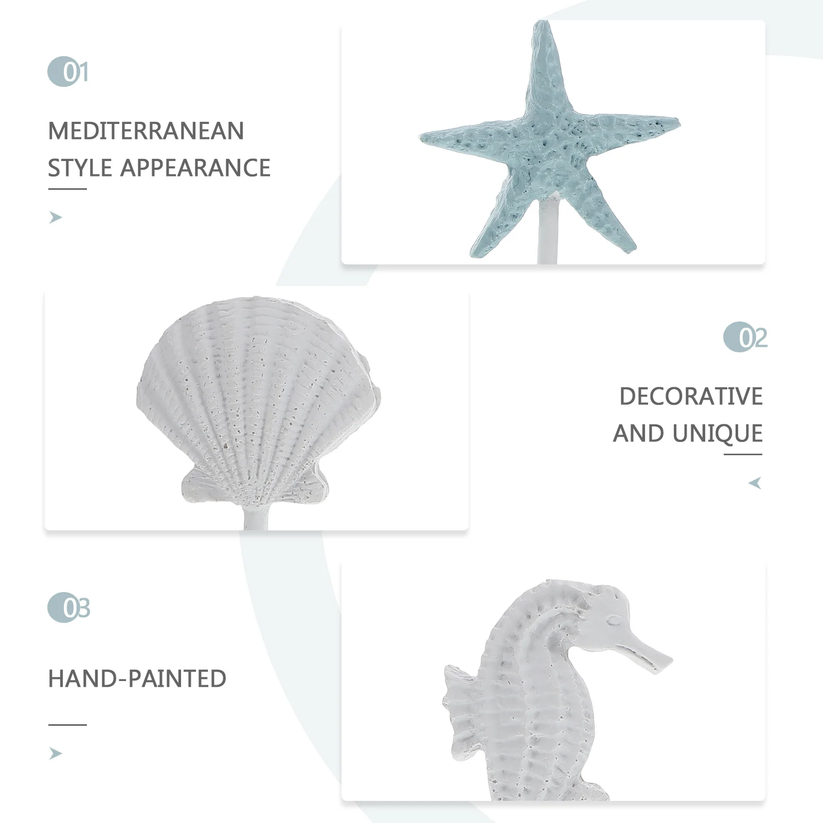 

3Pcs Mediterranean Style Resin Desktop Adornment Marine Life Sea Shell Ornaments Unique Home Office Decor
