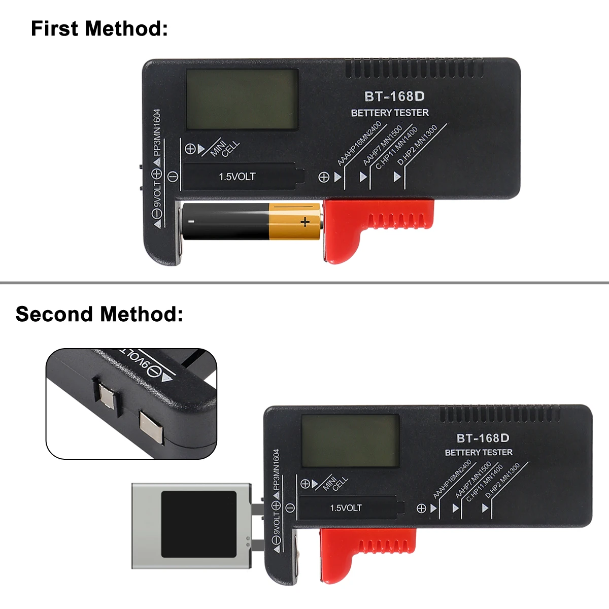 Digital Battery Volt Tester,Universal Digital LCD AA/AAA/C/D/9V/1.5V Button Cell Battery Volt Tester BT-168D Electric Test