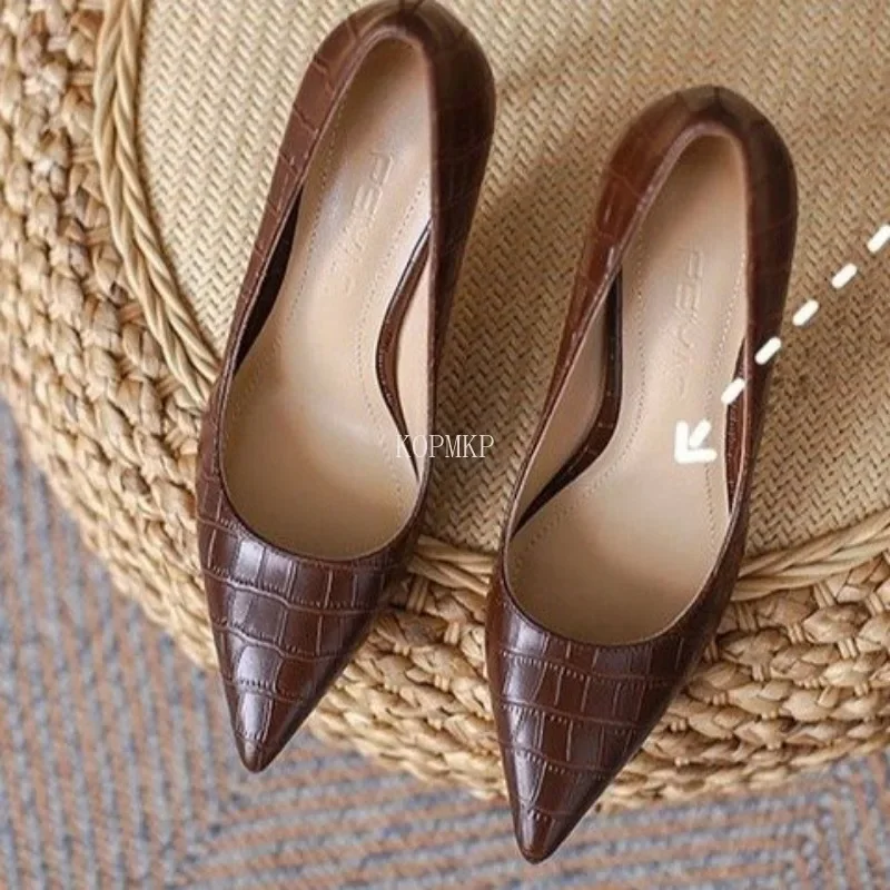 Spring and Summer New 2024 Brown Comfortable All-match High Heels Women\'s Stiletto Sexy Single Shoes Women Zapatos De Mujer