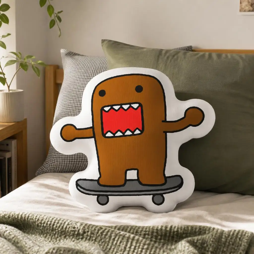 Cute Cartoon Domo Kun Skater Throw Pillow Shaped Stuffed Cushion Skateboard Kawaii Character Pillow Bedroom Decor Home Accent