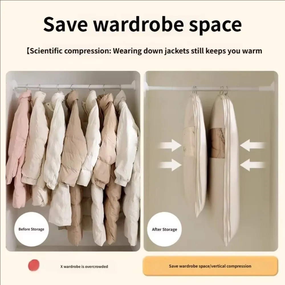 New with Zipper Compression Dust Cover Hanging Space Saving Clothes Storage Organizer Down Jacket Cover