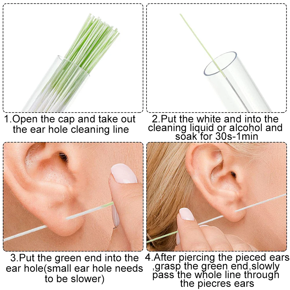 60Pcs Pierced Earrings Hole Cleaner Removal Piercing Floss Disposable Aftercare Piercing Ear Cleaner Line Ear Care Cleaning Tool