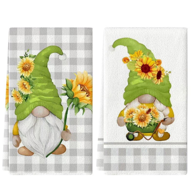 2Pcs, Green Hat Dwarf Kitchen Towels, Cooking and Baking Tea Towels, Dishwashing Cloths, Hand Towels, Tea Towels, Super Soft, Highly Absorbent, Kitchen Decoration, Kitchen Accessories