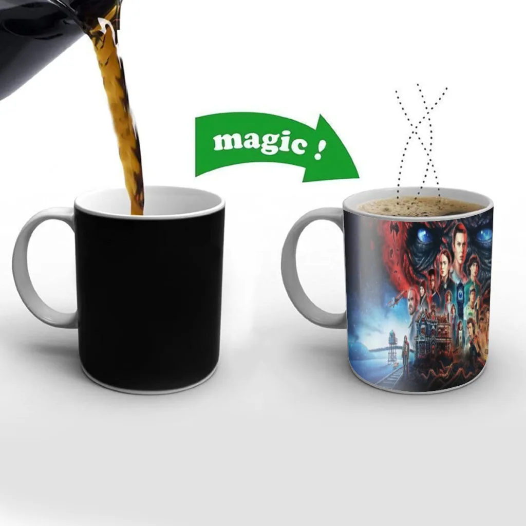 Thriller-tazas de café de Stranger Things de una pieza, taza de té creativa que cambia de Color, tazas de leche de cerámica, regalos de Drama americano